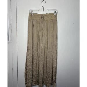One The Land Skirt Womens M Beige Romantic Cottagecore Boho Slits Eyelet Prairie